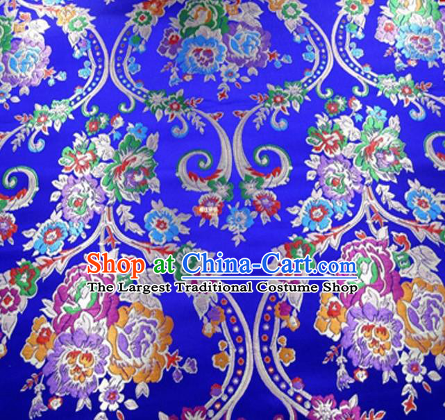 Asian Chinese Traditional Peony Pattern Royalblue Nanjing Brocade Fabric Tang Suit Silk Material