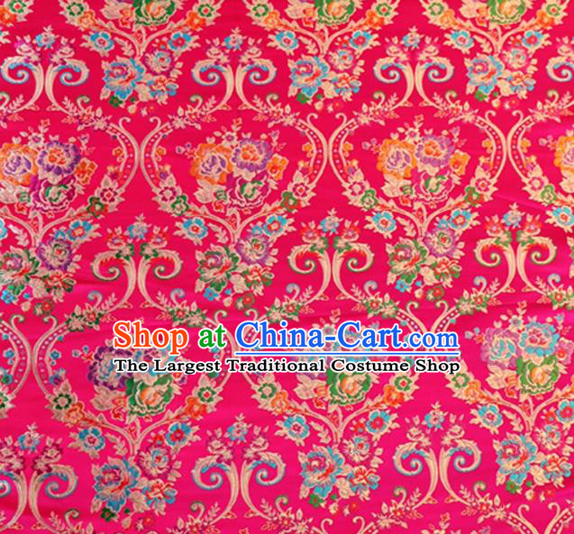 Asian Chinese Traditional Peony Pattern Rosy Nanjing Brocade Fabric Tang Suit Silk Material