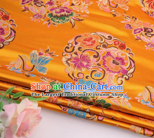 Asian Chinese Traditional Lotus Pattern Golden Satin Nanjing Brocade Fabric Tang Suit Silk Material