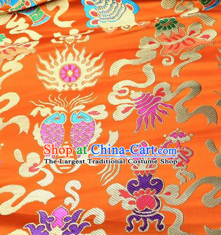 Asian Chinese Traditional Satin Royal Fishes Pattern Yellow Nanjing Brocade Fabric Tang Suit Silk Material