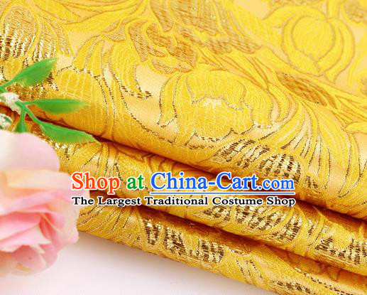 Asian Chinese Traditional Royal Tulip Pattern Yellow Satin Nanjing Brocade Fabric Tang Suit Silk Material