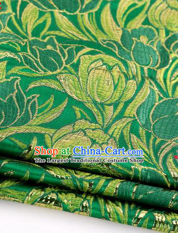 Asian Chinese Traditional Royal Tulip Pattern Green Satin Nanjing Brocade Fabric Tang Suit Silk Material