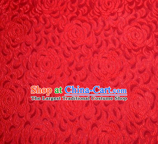 Asian Chinese Traditional Rose Pattern Red Satin Brocade Fabric Tang Suit Silk Material