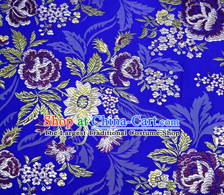 Asian Chinese Traditional Tang Suit Royalblue Nanjing Brocade Fabric Royal Peony Pattern Silk Fabric Material