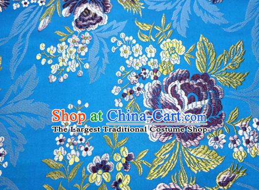 Asian Chinese Traditional Tang Suit Blue Nanjing Brocade Fabric Royal Peony Pattern Silk Fabric Material