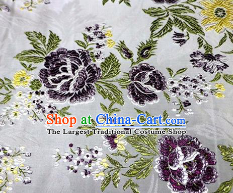 Asian Chinese Traditional Tang Suit White Nanjing Brocade Fabric Royal Peony Pattern Silk Fabric Material