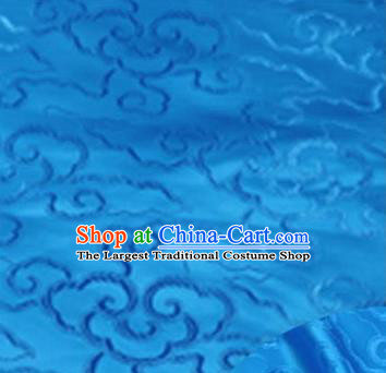 Asian Chinese Traditional Royal Auspicious Clouds Pattern Blue Brocade Fabric Tang Suit Silk Fabric Material