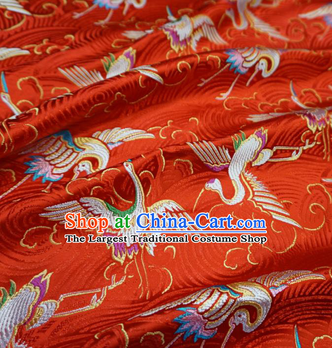 Asian Chinese Traditional Red Brocade Fabric Cranes Pattern Tang Suit Silk Material