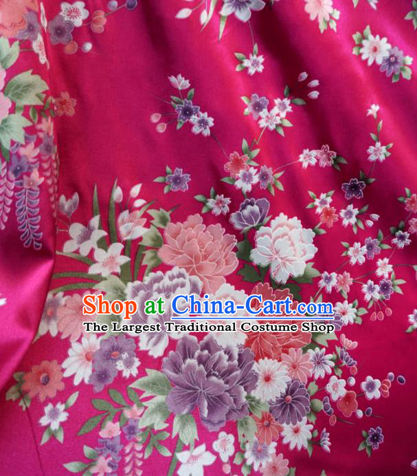 Asian Chinese Classical Peony Design Pattern Rosy Brocade Traditional Cheongsam Satin Fabric Tang Suit Silk Material