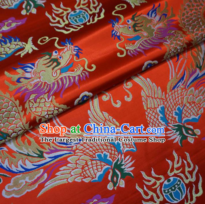 Asian Chinese Traditional Cheongsam Satin Fabric Classical Dragon Phoenix Pattern Red Brocade Tang Suit Silk Material