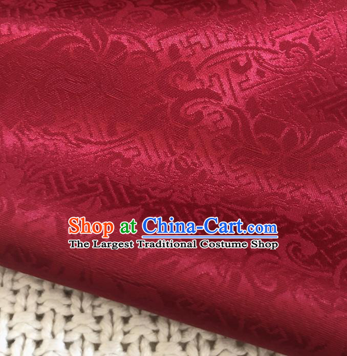 Asian Chinese Classical Scroll Lotus Design Pattern Wine Red Brocade Traditional Cheongsam Satin Fabric Tang Suit Silk Material