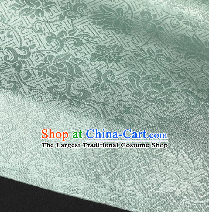 Asian Chinese Classical Scroll Lotus Design Pattern Light Blue Brocade Traditional Cheongsam Satin Fabric Tang Suit Silk Material