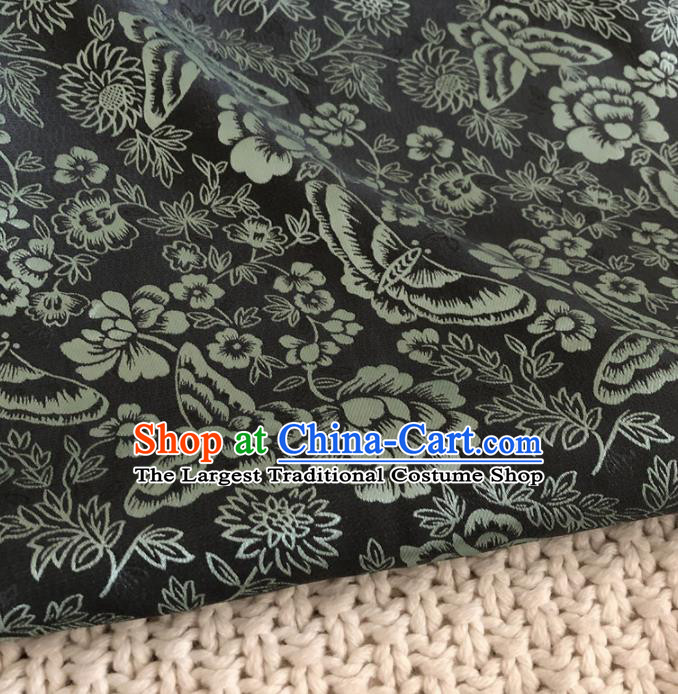 Asian Chinese Classical Butterfly Design Pattern Black Brocade Traditional Cheongsam Satin Fabric Tang Suit Silk Material