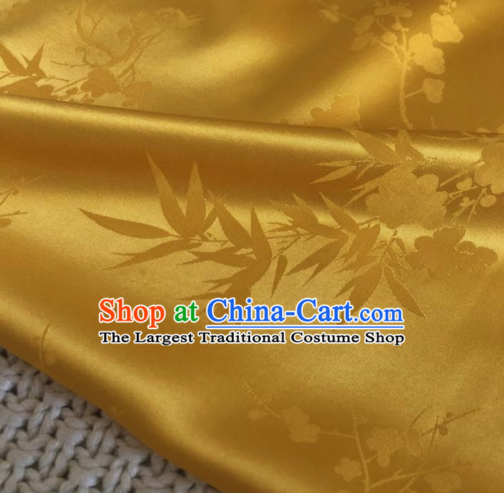 Asian Chinese Classical Plum Blossom Bamboo Design Pattern Yellow Brocade Traditional Cheongsam Satin Fabric Tang Suit Silk Material