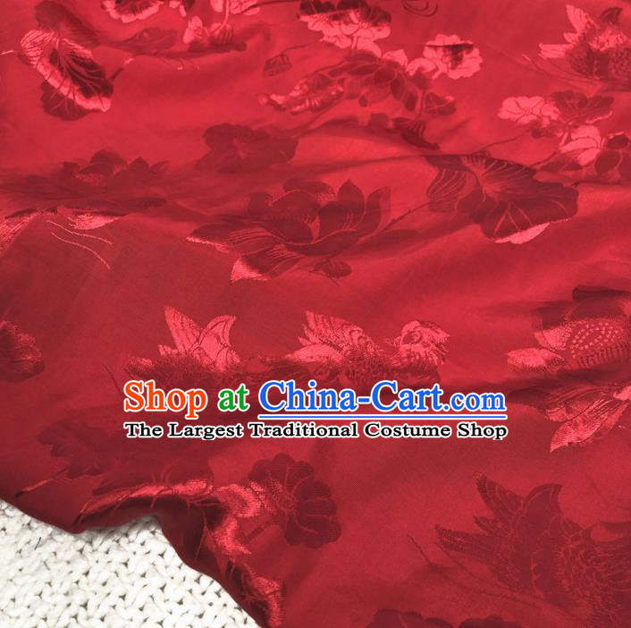 Asian Chinese Classical Lotus Design Pattern Red Brocade Traditional Cheongsam Satin Fabric Tang Suit Silk Material