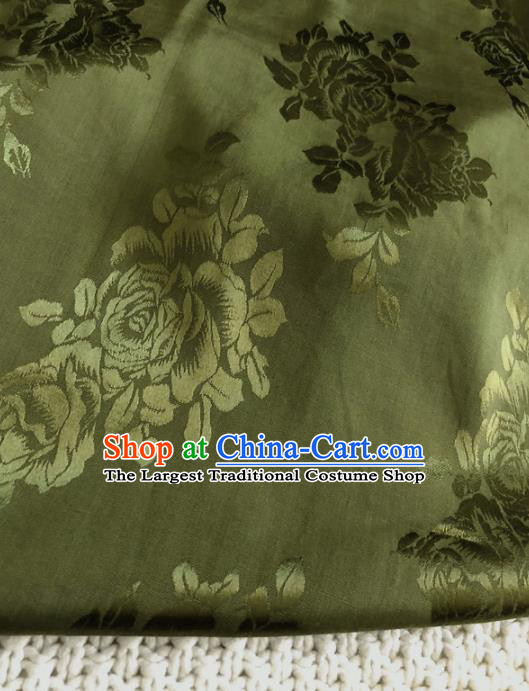 Asian Chinese Classical Peony Design Pattern Green Brocade Traditional Cheongsam Satin Fabric Tang Suit Silk Material