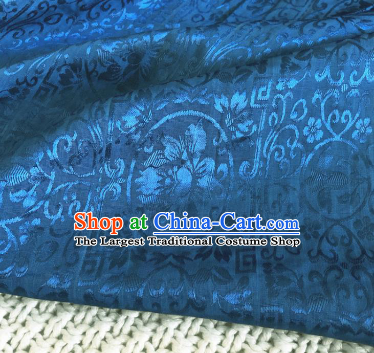 Asian Chinese Classical Design Pattern Deep Blue Brocade Traditional Cheongsam Satin Fabric Tang Suit Silk Material