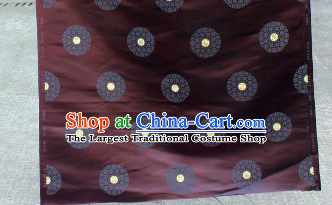 Asian Chinese Classical Round Flowers Design Pattern Brown Brocade Traditional Cheongsam Satin Fabric Tang Suit Silk Material