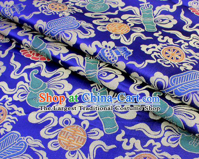 Asian Chinese Classical Calabash Design Pattern Royalblue Brocade Traditional Cheongsam Satin Fabric Tang Suit Silk Material