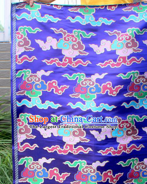 Asian Chinese Classical Buddhism Clouds Pattern Royalblue Nanjing Brocade Traditional Tibetan Robe Satin Fabric Silk Material