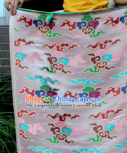 Asian Chinese Classical Buddhism Clouds Pattern White Nanjing Brocade Traditional Tibetan Robe Satin Fabric Silk Material