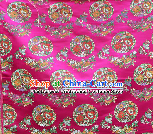 Asian Chinese Classical Lotus Flowers Pattern Rosy Nanjing Brocade Traditional Tibetan Robe Satin Fabric Silk Material