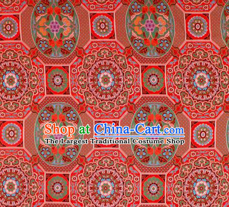 Asian Chinese Classical Galsang Flowers Pattern Red Nanjing Brocade Traditional Tibetan Robe Satin Fabric Silk Material