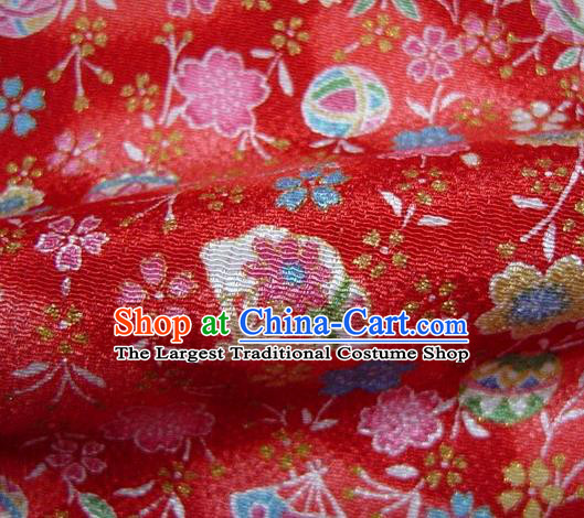 Asian Traditional Classical Sakura Fan Pattern Red Tapestry Satin Brocade Fabric Japanese Kimono Silk Material