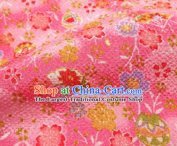 Asian Traditional Classical Sakura Fan Pattern Pink Tapestry Satin Brocade Fabric Japanese Kimono Silk Material