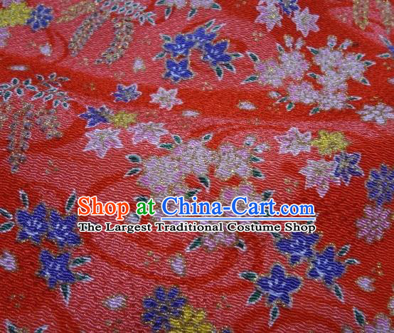 Asian Traditional Classical Oriental Cherry Pattern Red Tapestry Satin Brocade Fabric Japanese Kimono Silk Material