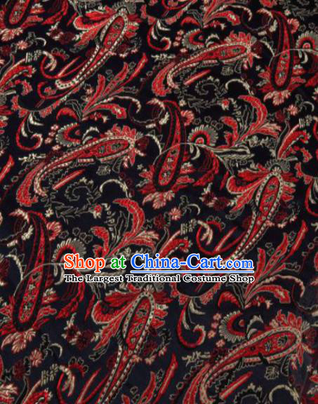 Asian Chinese Classical Pipa Flowers Pattern Black Brocade Traditional Tibetan Robe Satin Fabric Silk Material