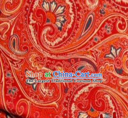 Asian Chinese Classical Peacock Feather Pattern Red Brocade Traditional Tibetan Robe Satin Fabric Silk Material