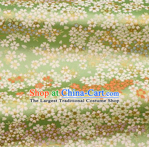 Asian Traditional Classical Sakura Pattern Nishijin Green Brocade Fabric Japanese Kimono Satin Silk Material