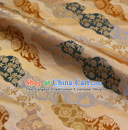 Asian Traditional Classical Pattern Golden Tapestry Satin Nishijin Brocade Fabric Japanese Kimono Silk Material