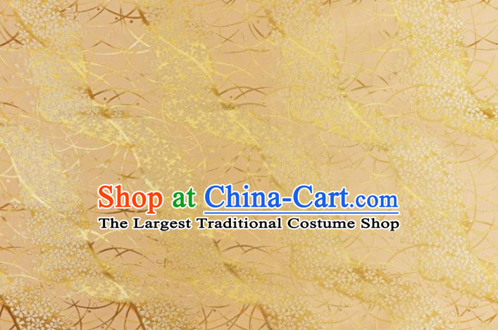 Asian Traditional Classical Sakura Pattern Yellow Tapestry Satin Nishijin Brocade Fabric Japanese Kimono Silk Material