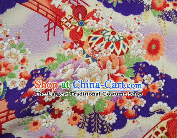 Asian Traditional Classical Peony Pattern Purple Tapestry Satin Nishijin Brocade Fabric Japanese Kimono Silk Material