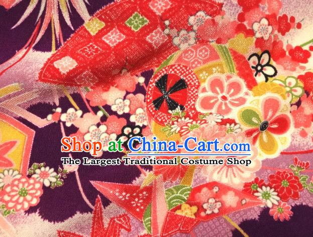 Asian Traditional Classical Paper Crane Pattern Purple Tapestry Satin Nishijin Brocade Fabric Japanese Kimono Silk Material