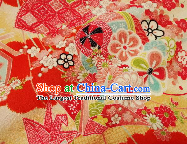 Asian Traditional Classical Paper Crane Pattern Red Tapestry Satin Nishijin Brocade Fabric Japanese Kimono Silk Material