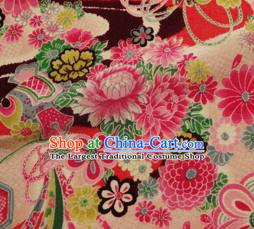 Asian Traditional Classical Flowers Pattern Pink Tapestry Satin Nishijin Brocade Fabric Japanese Kimono Silk Material