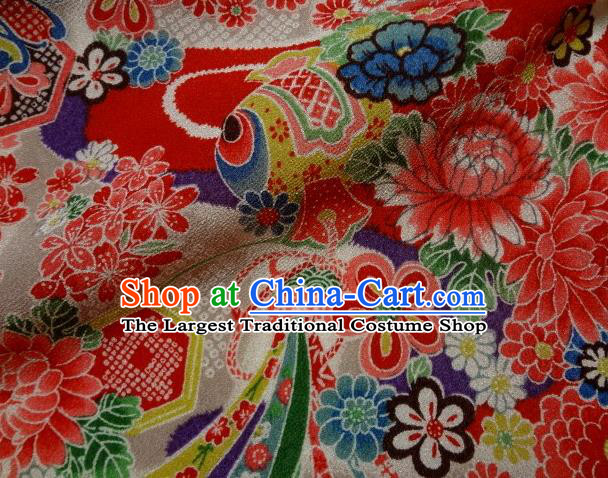 Asian Traditional Classical Flowers Pattern Purple Tapestry Satin Nishijin Brocade Fabric Japanese Kimono Silk Material