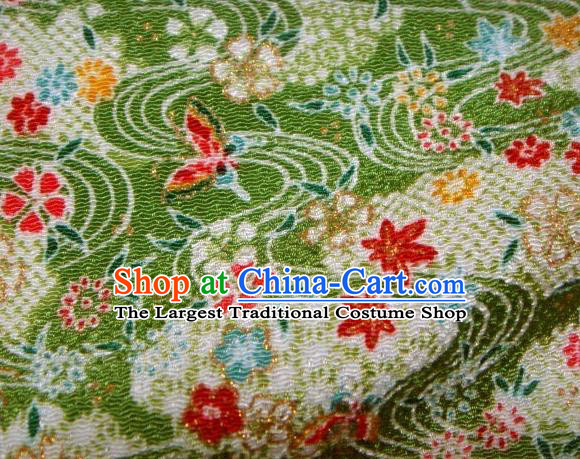 Asian Traditional Classical Maple Leaf Pattern Green Brocade Tapestry Satin Fabric Japanese Kimono Silk Material