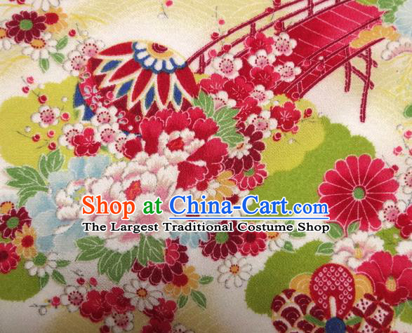 Asian Traditional Classical Peony Pattern Yellow Brocade Tapestry Satin Fabric Japanese Kimono Silk Material