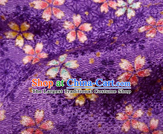 Asian Traditional Kimono Classical Sakura Pattern Purple Brocade Tapestry Satin Fabric Japanese Silk Material