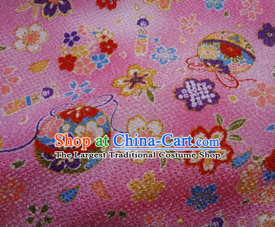 Asian Traditional Kimono Classical Sakura Bells Pattern Pink Brocade Tapestry Satin Fabric Japanese Silk Material