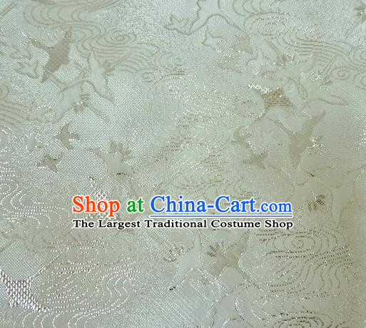 Asian Traditional Kimono Classical Cranes Pattern White Nishijin Brocade Tapestry Satin Fabric Japanese Silk Material