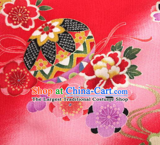 Asian Traditional Kimono Classical Ball Pattern Pink Brocade Tapestry Satin Fabric Japanese Kyoto Silk Material