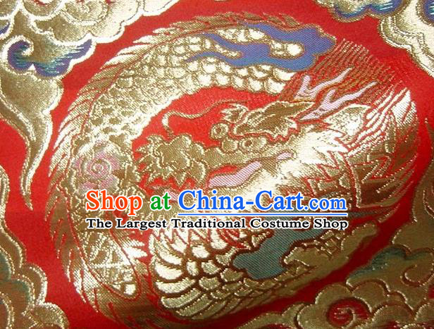 Asian Traditional Kimono Classical Dragon Pattern Red Damask Brocade Tapestry Satin Fabric Japanese Kyoto Silk Material