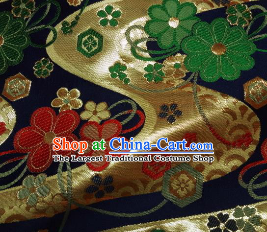 Asian Traditional Damask Classical Pattern Navy Brocade Fabric Japanese Kimono Tapestry Satin Silk Material