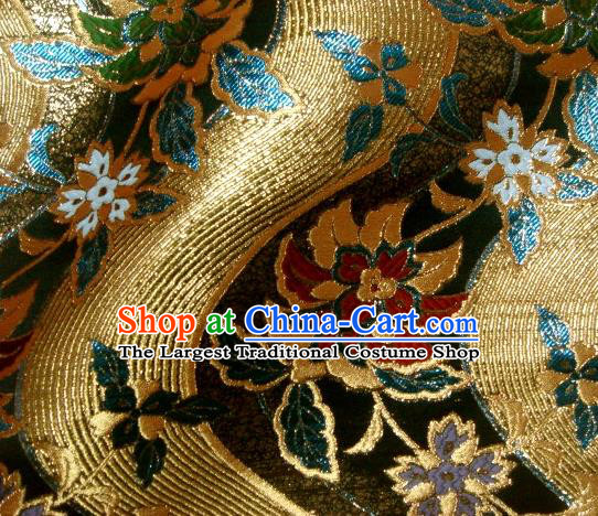 Asian Traditional Damask Classical Peony Pattern Black Brocade Fabric Japanese Kimono Tapestry Satin Silk Material