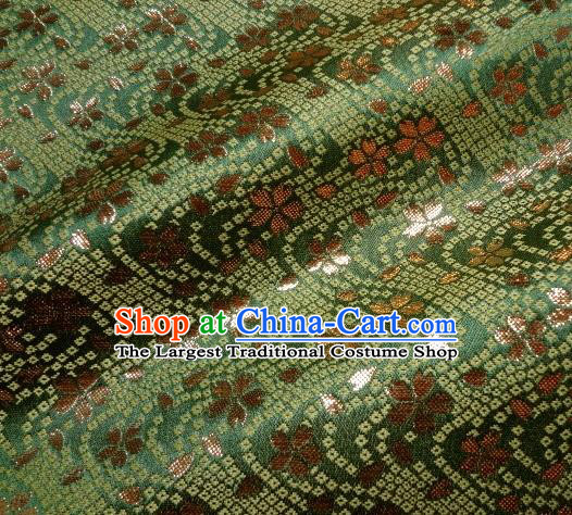 Asian Traditional Baldachin Classical Sakura Pattern Deep Green Brocade Fabric Japanese Kimono Tapestry Satin Silk Material